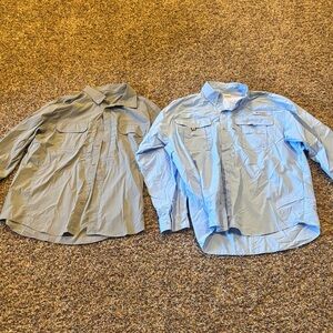 Men’s Long-Sleeve Button Shirt Fishing Shirts - Light Blue